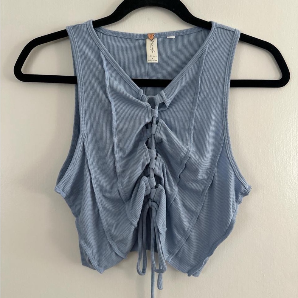 PacSun Light Blue Ribbed Lace-Up Top